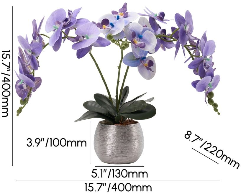 HMR - Artificial Purple Orchids in Vase Set