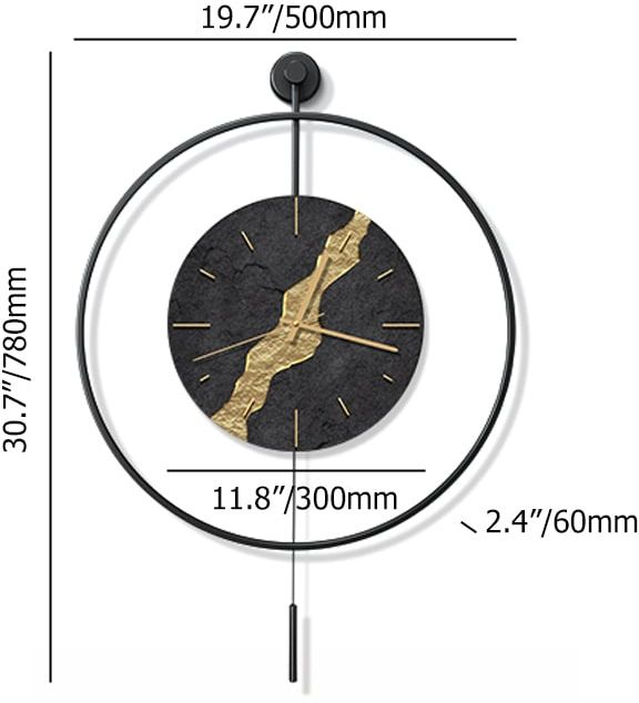 HMR - Black & Gold LED Light Pendulum Wall Clock Metal Wall Art Silent Wall Clock