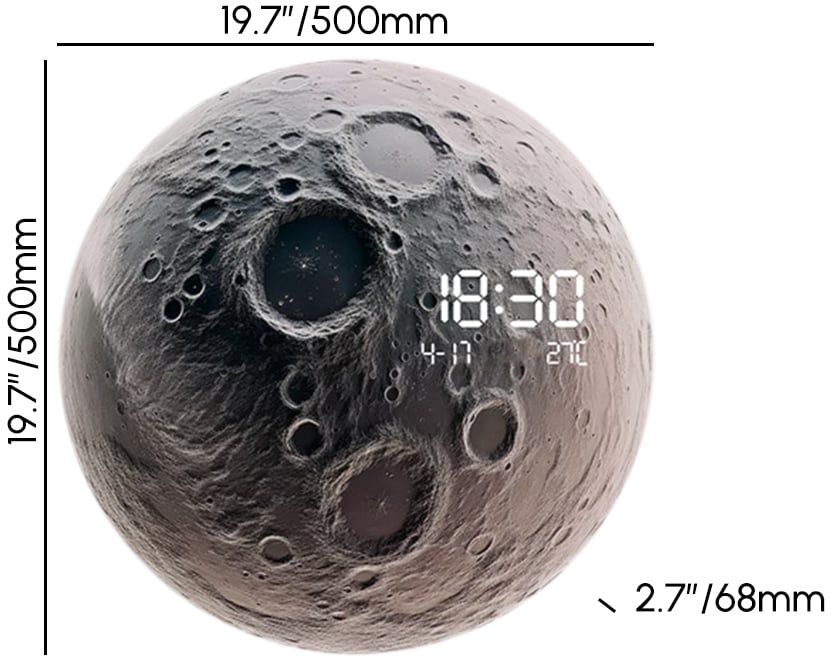 HMR - Modern and Unique LED Wall Clock Moon-inspired Home Decor