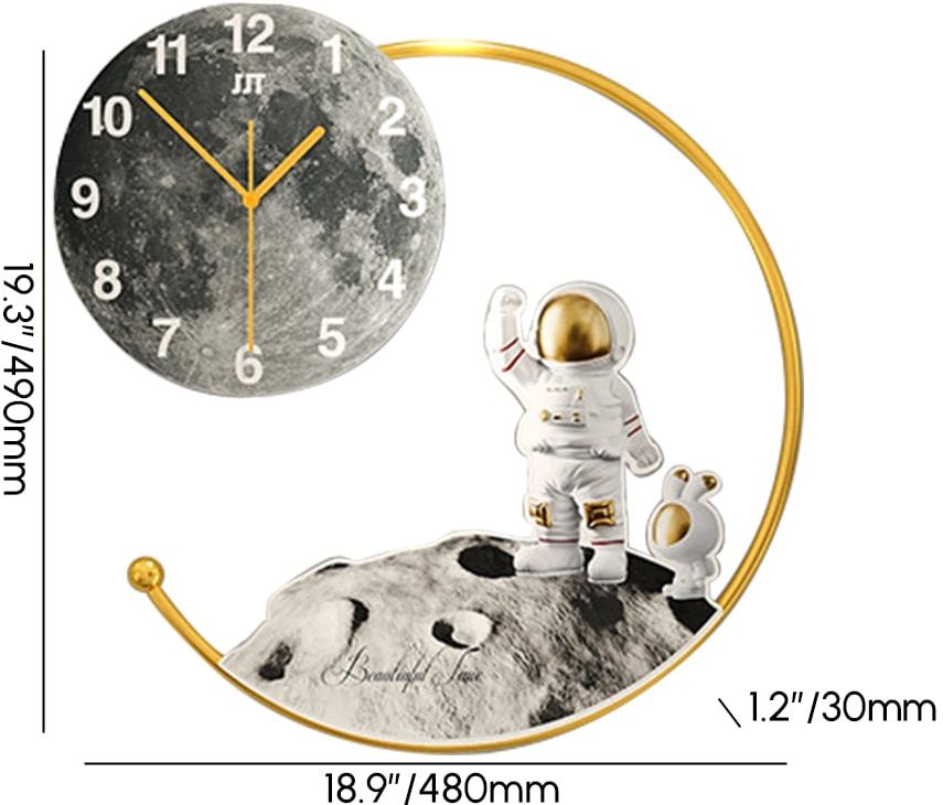 HMR - 20.5" Modern Astronaut Metal Acrylic Round Wall Clock with LED Lights