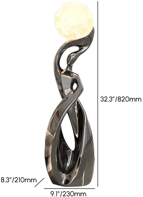 HMR - 9" x 32" Silver Sculpture with Illuminated Sphere Art Decor