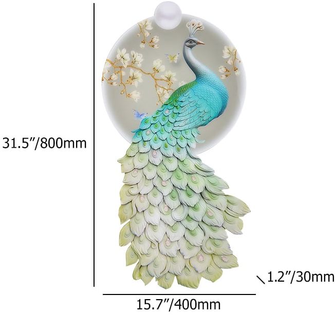 HMR - 31.5" LED Acrylic Peacock Wall Art Modern Abstract Geometric Decor USB Charging
