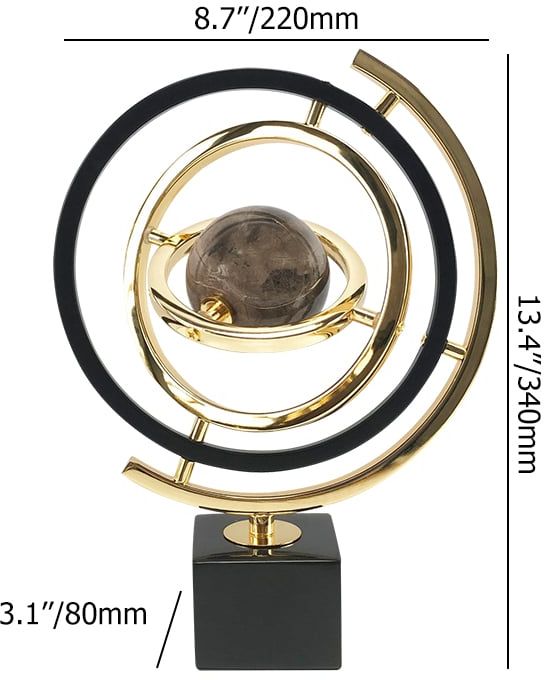 HMR - Modern Abstract Metal Black & Gold Globe Ornament Sculpture Decor with Rectangle Stand