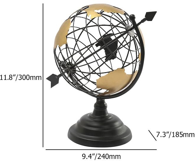 HMR - 11.8" Modern Abstract Metal Black & Gold Wireframe Globe Sculpture Ornament Decor Art