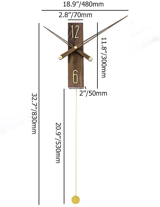 HMR - Modern Large Decorative Wall Clock Rectangle Walnut Wood Wall Clocks with Pendulum