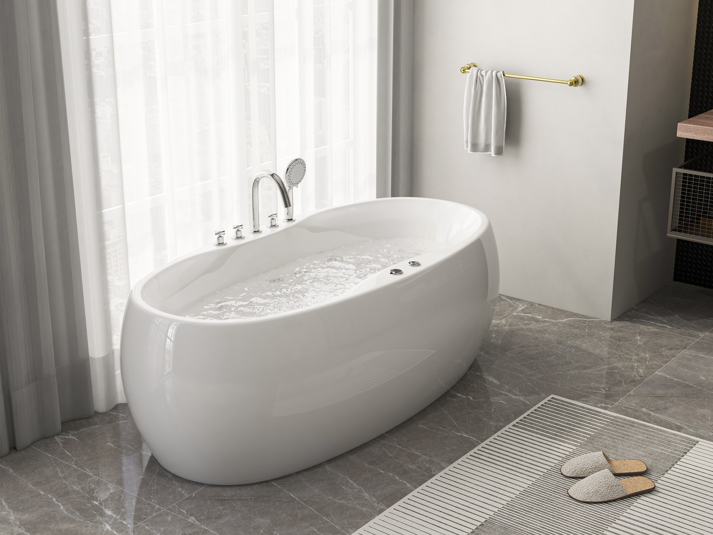 HMR - Acrylic Oval Whirlpool Water Massage in 71"L, White