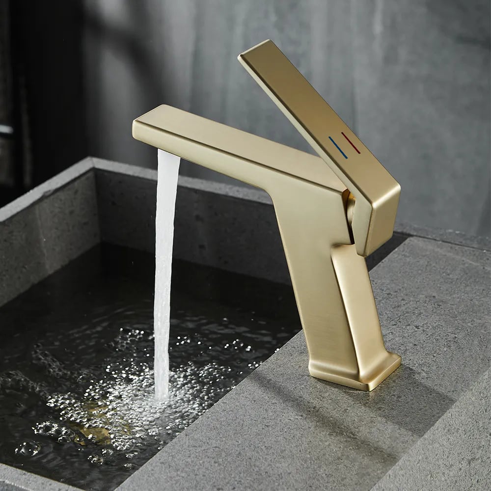 HMR - Gold Bathroom Sink Faucet 1-Hole Single Handle Solid Brass