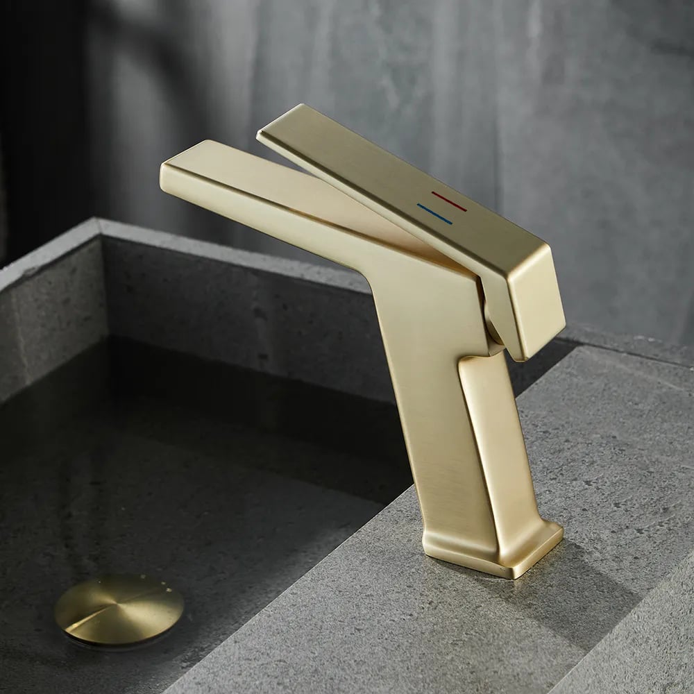 HMR - Gold Bathroom Sink Faucet 1-Hole Single Handle Solid Brass