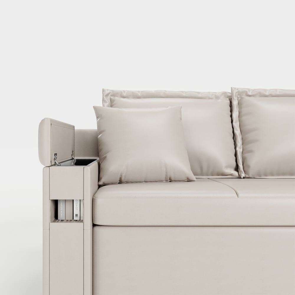 HMR - 83" King 3-Seater Leather Sleeper Sofa with Speaker & USB Ports