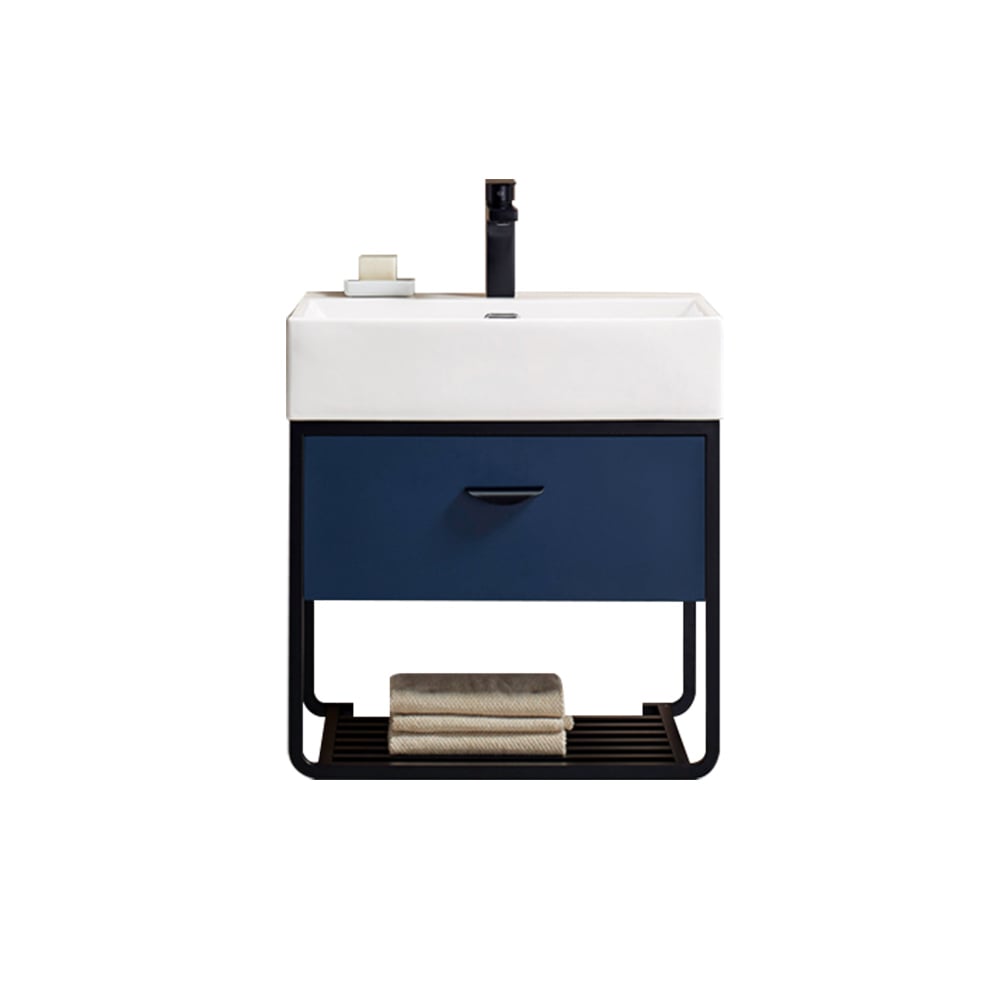 HMR - 23.6" Floating Bathroom Vanity with Single Ceramic Sink 1 Drawer and 1 Shelf in Blue