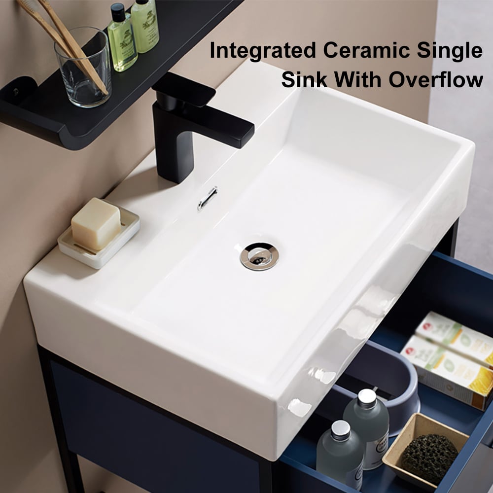HMR - 23.6" Floating Bathroom Vanity with Single Ceramic Sink 1 Drawer and 1 Shelf in Blue