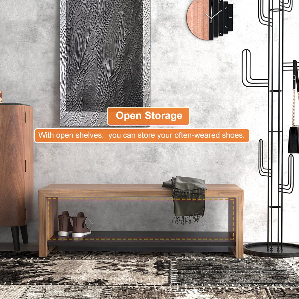 HMR - 39" Rustic Wood Entryway Bench with Shoe Rack