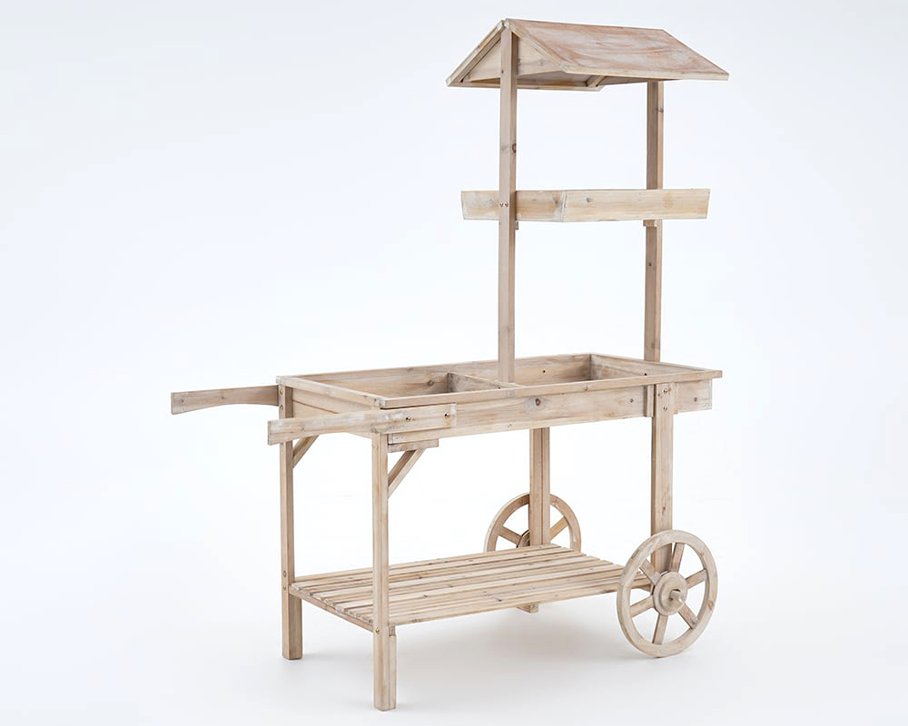 HMR - Solid Wood Garden Cart Display Bench in Natural