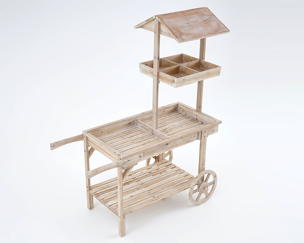 HMR - Solid Wood Garden Cart Display Bench in Natural