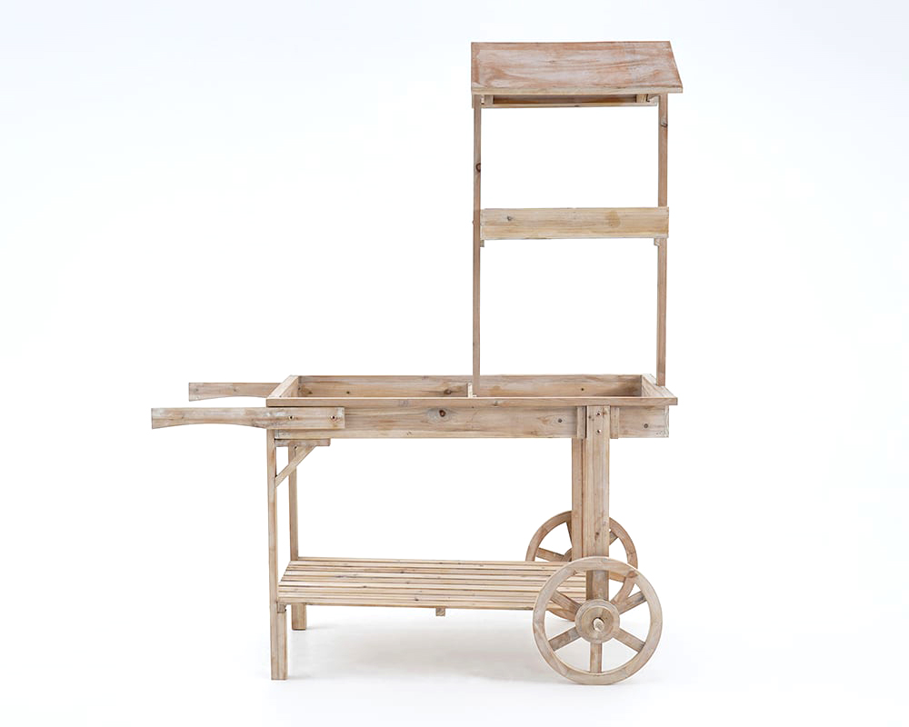 HMR - Solid Wood Garden Cart Display Bench in Natural