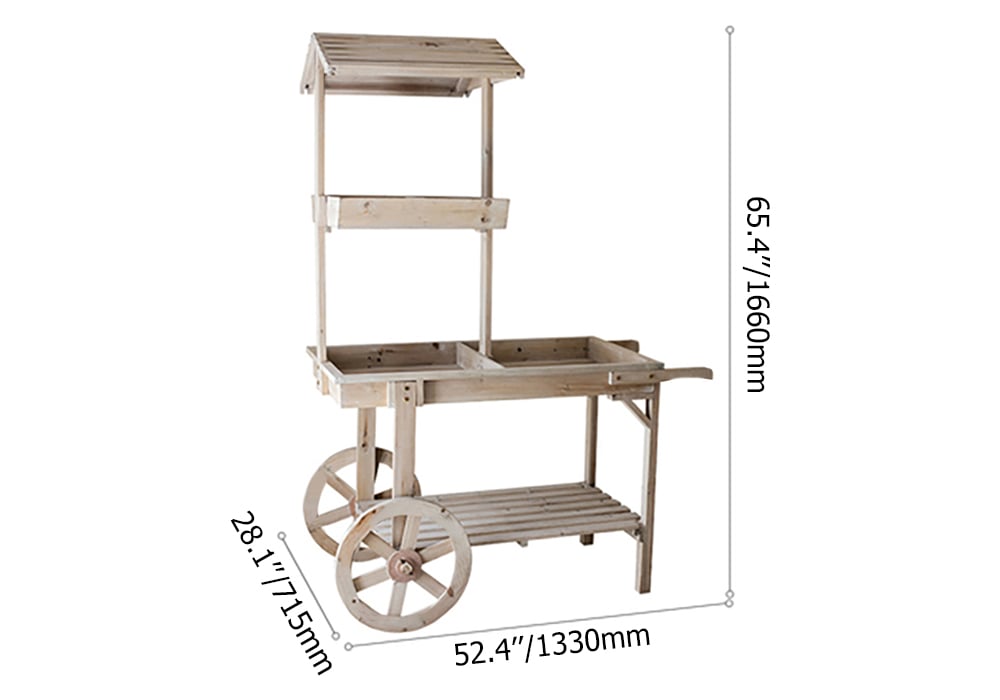 HMR - Solid Wood Garden Cart Display Bench in Natural