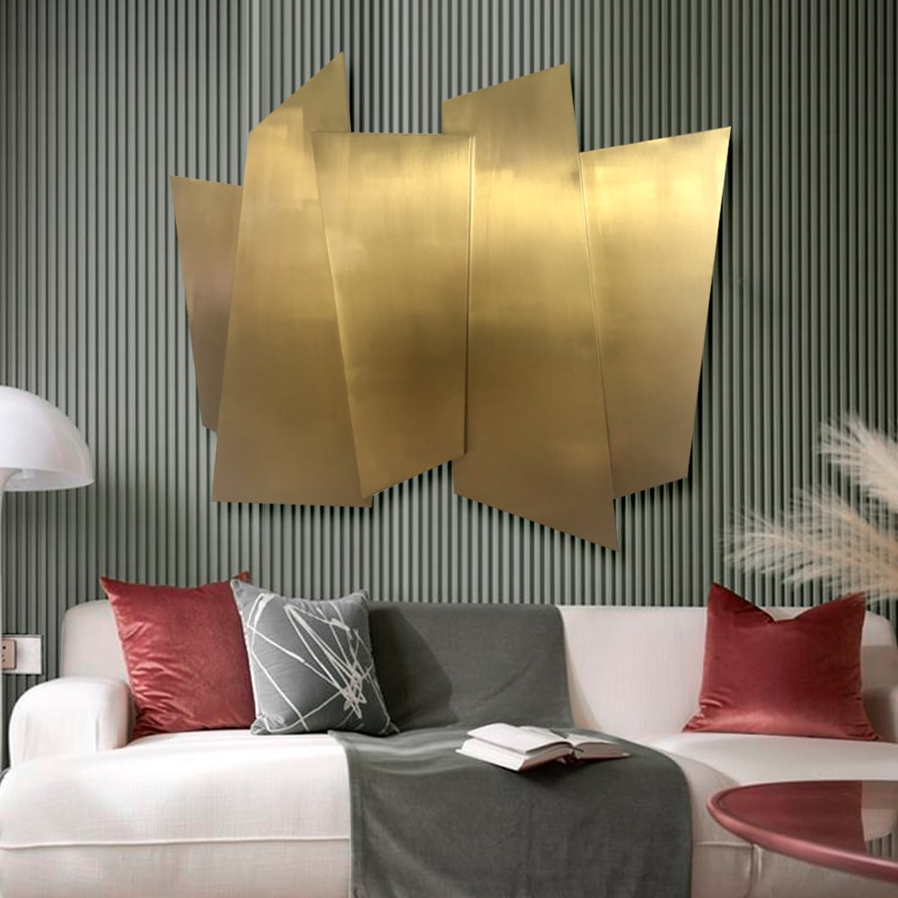 HMR - 35.4" Luxury Irregular Stainless Steel Wall Decor Geometric Art in Gold for Living Room