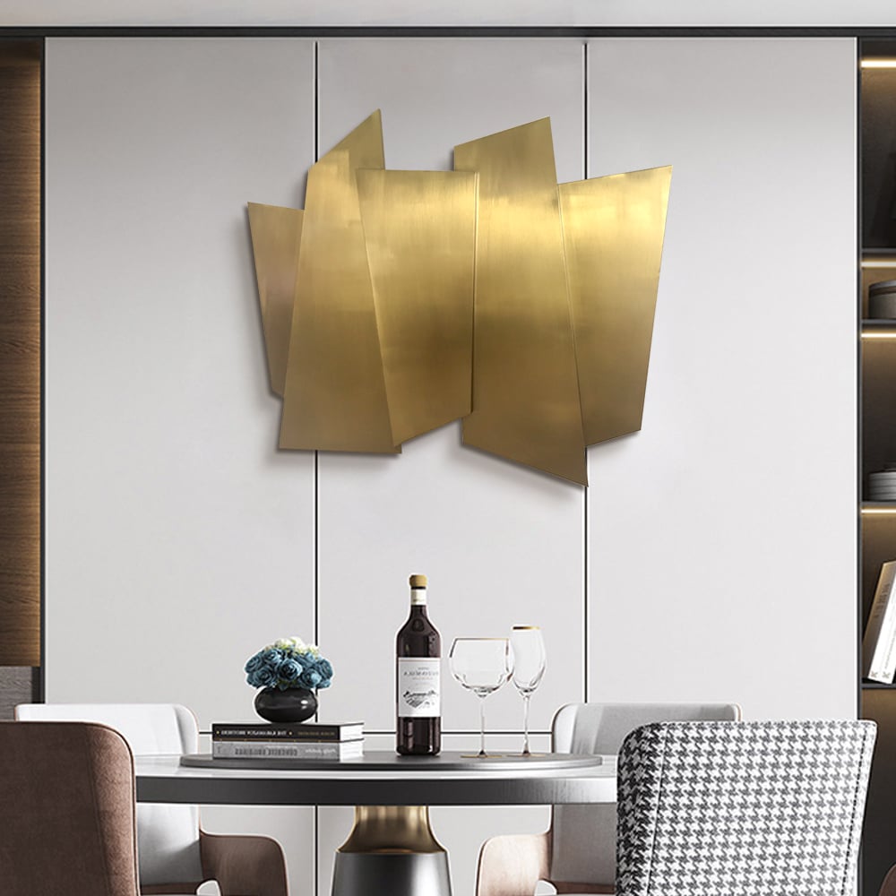 HMR - 35.4" Luxury Irregular Stainless Steel Wall Decor Geometric Art in Gold for Living Room