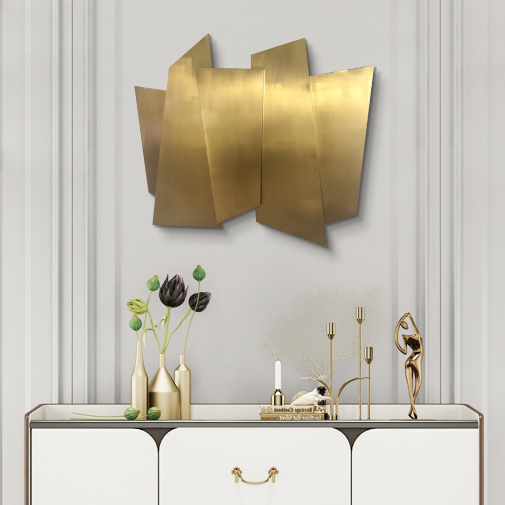 HMR - 35.4" Luxury Irregular Stainless Steel Wall Decor Geometric Art in Gold for Living Room