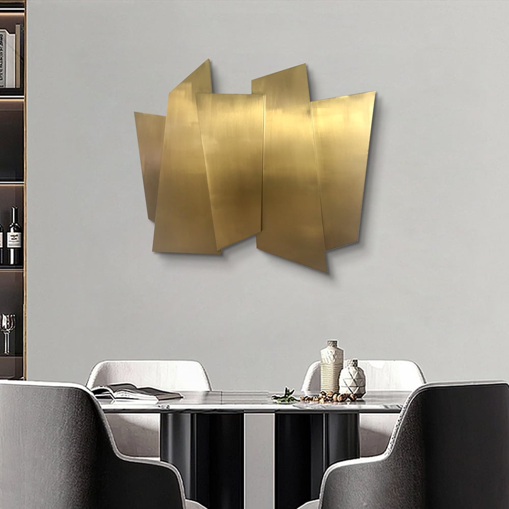 HMR - 35.4" Luxury Irregular Stainless Steel Wall Decor Geometric Art in Gold for Living Room