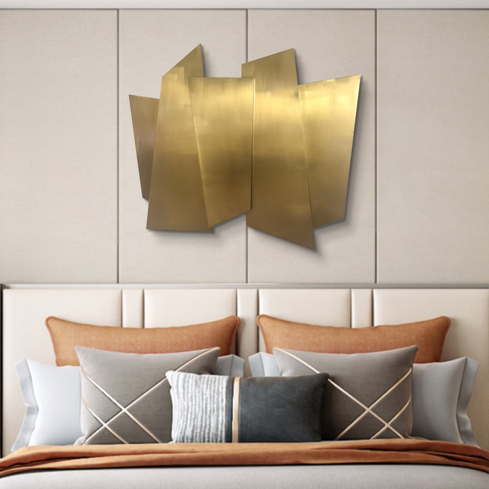 HMR - 35.4" Luxury Irregular Stainless Steel Wall Decor Geometric Art in Gold for Living Room