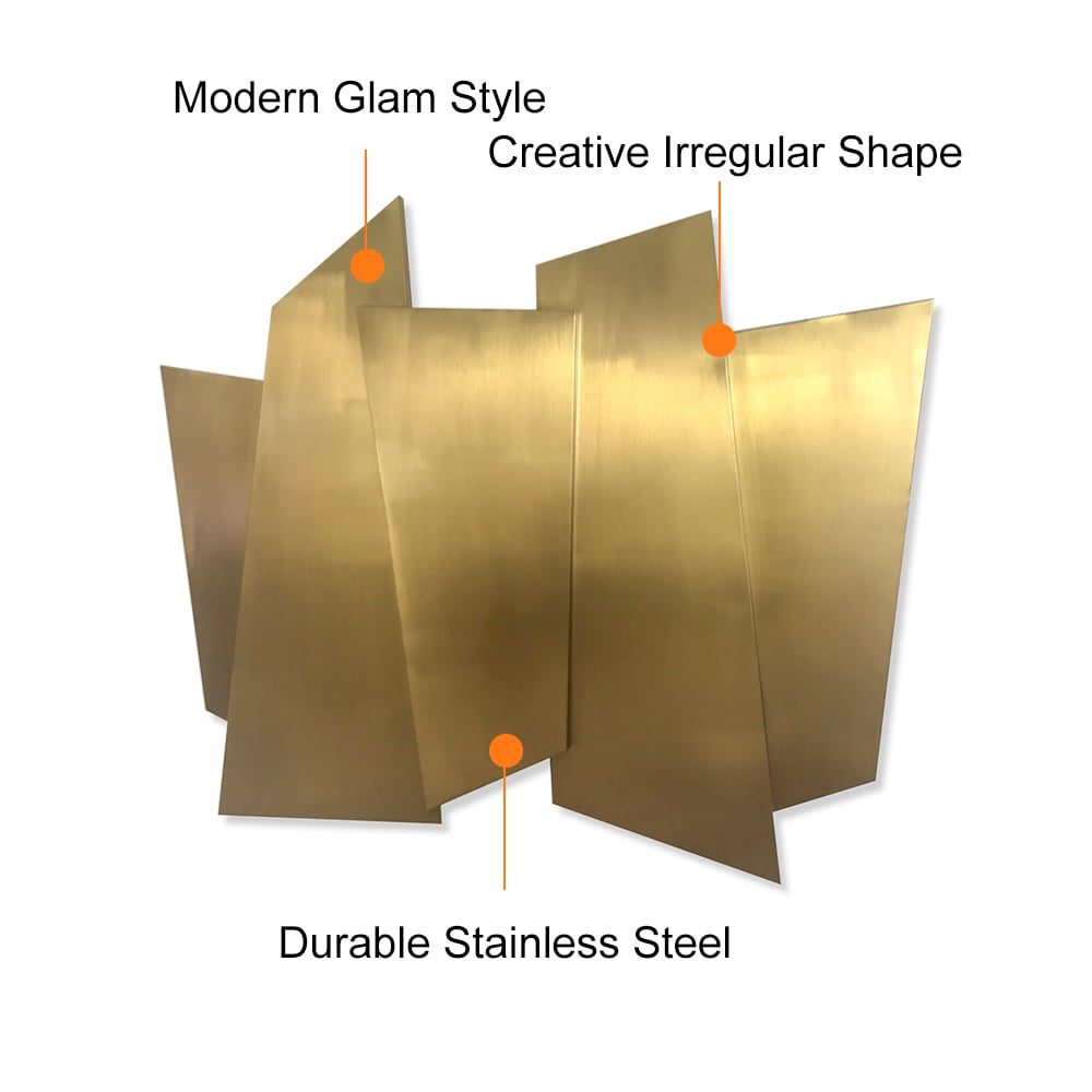 HMR - 35.4" Luxury Irregular Stainless Steel Wall Decor Geometric Art in Gold for Living Room