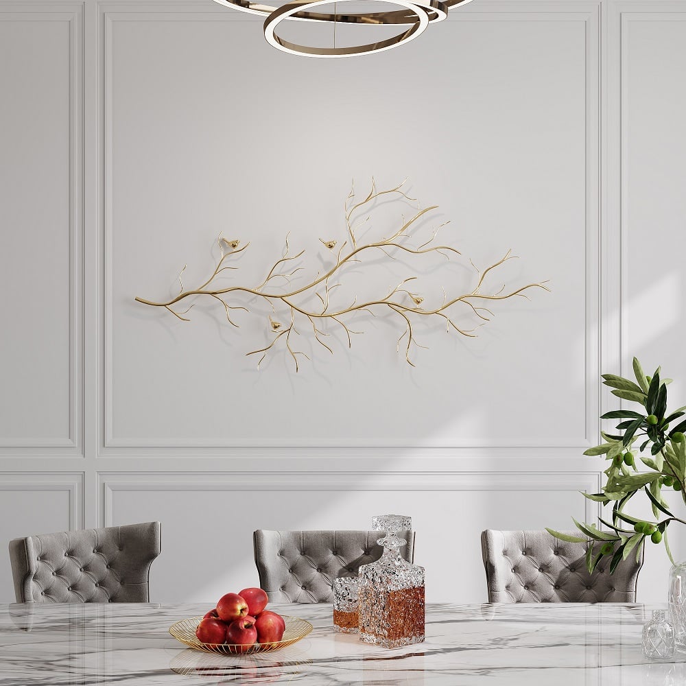 HMR - Luxury Creative Metal Branch & Birds Wall Decor Home Art in Gold in Living Room