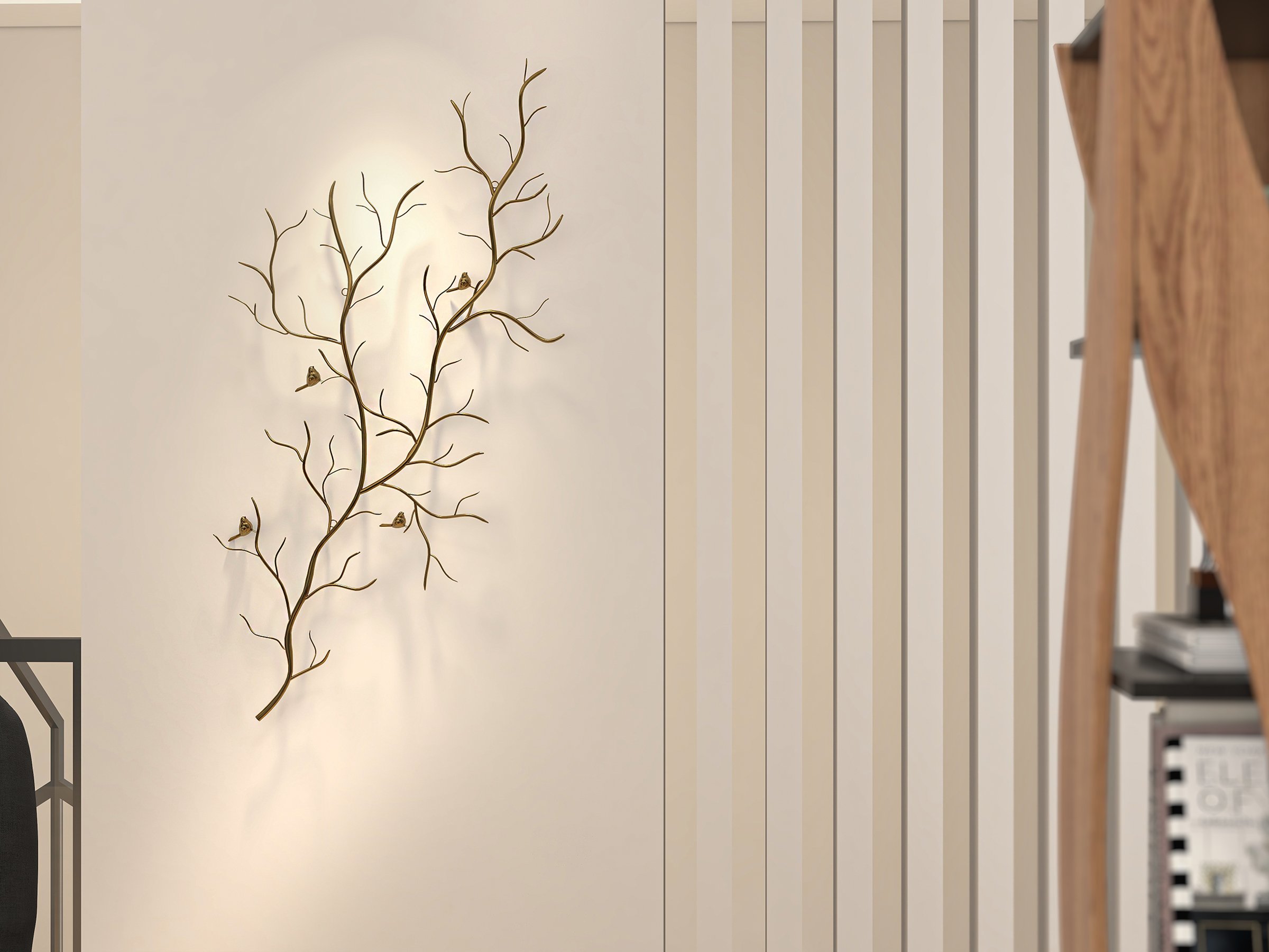 HMR - Luxury Creative Metal Branch & Birds Wall Decor Home Art in Gold in Living Room