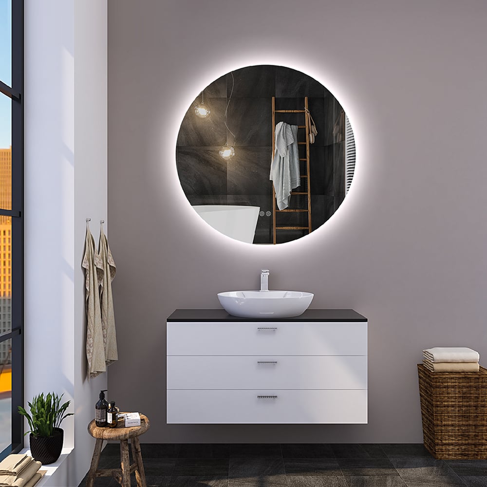 HMR - 24" Frameless Round LED Bathroom Vanity Mirror Acrylic Anti-Fog Wall Mirror