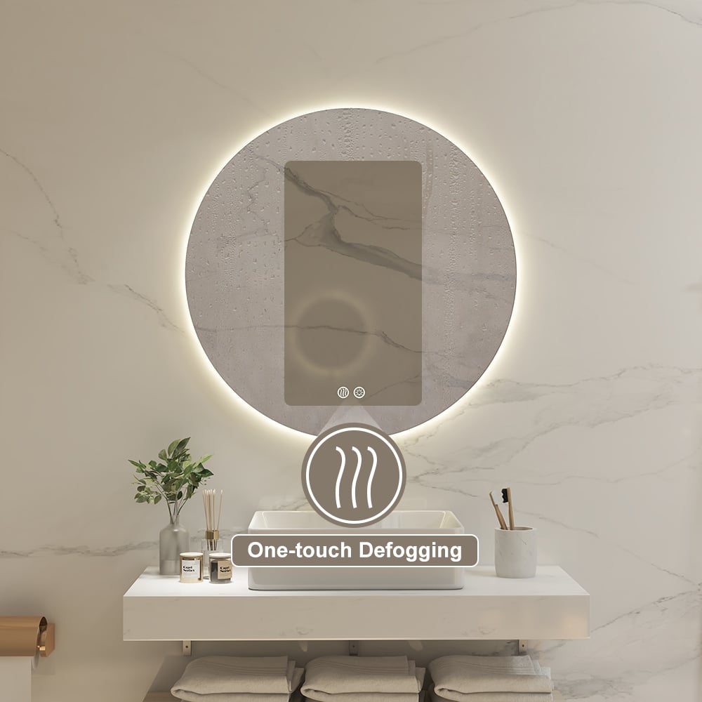 HMR - 24" Frameless Round LED Bathroom Vanity Mirror Acrylic Anti-Fog Wall Mirror