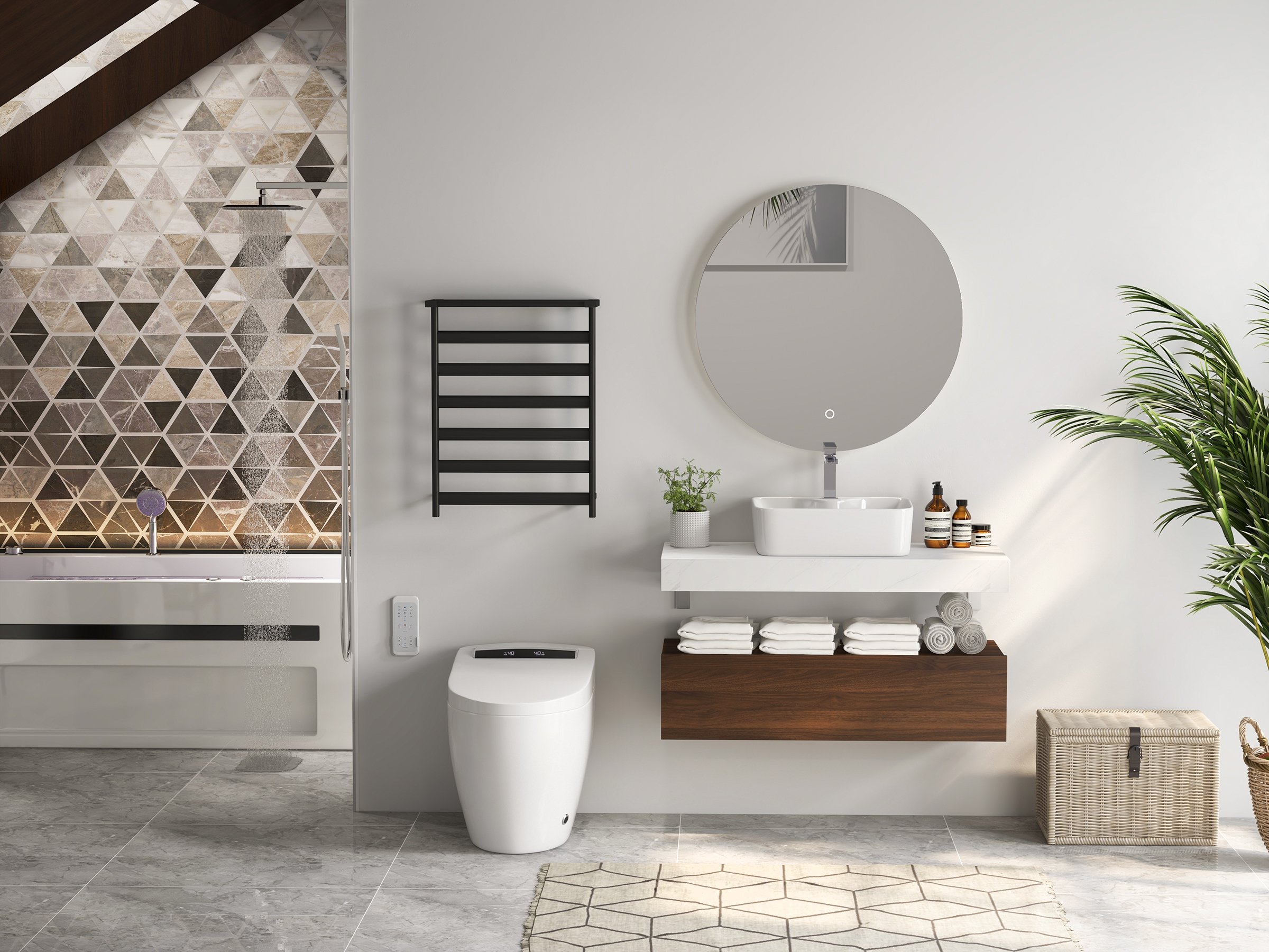 HMR - 24" Frameless Round LED Bathroom Vanity Mirror Acrylic Anti-Fog Wall Mirror