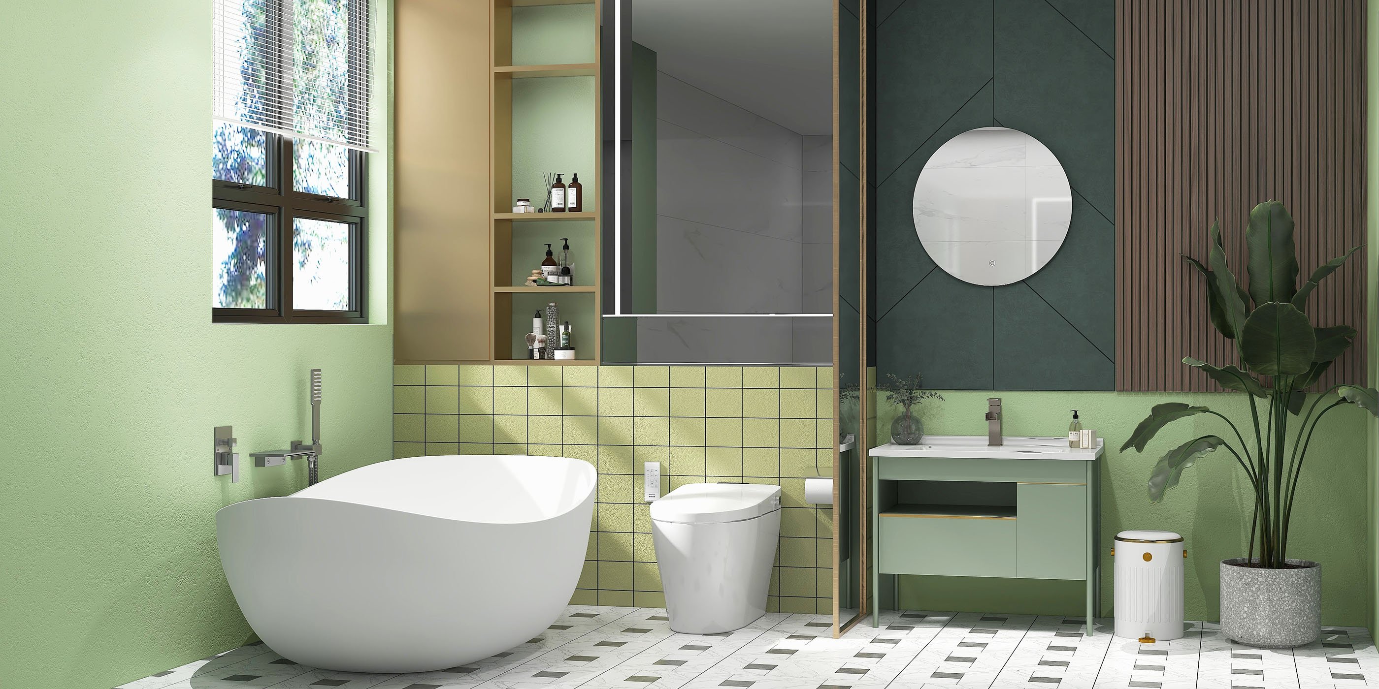HMR - 24" Frameless Round LED Bathroom Vanity Mirror Acrylic Anti-Fog Wall Mirror
