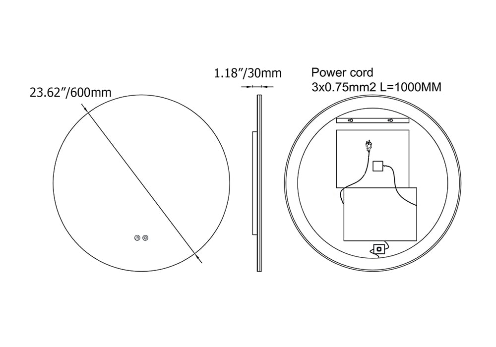 HMR - 24" Frameless Round LED Bathroom Vanity Mirror Acrylic Anti-Fog Wall Mirror
