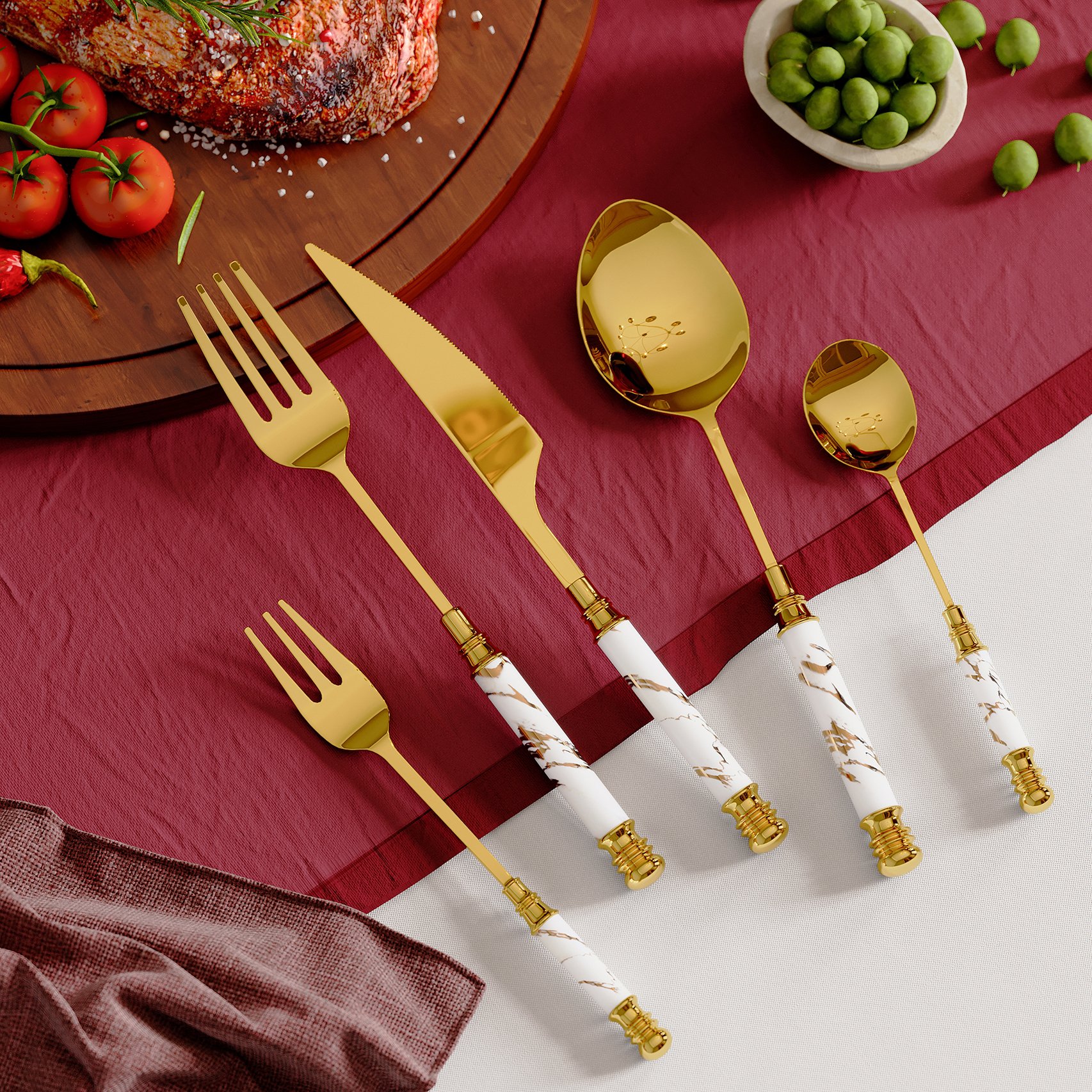 HMR - 60 Pieces Stainless Steel Flatware Set with Ceramic Coated Handle, Service for 12