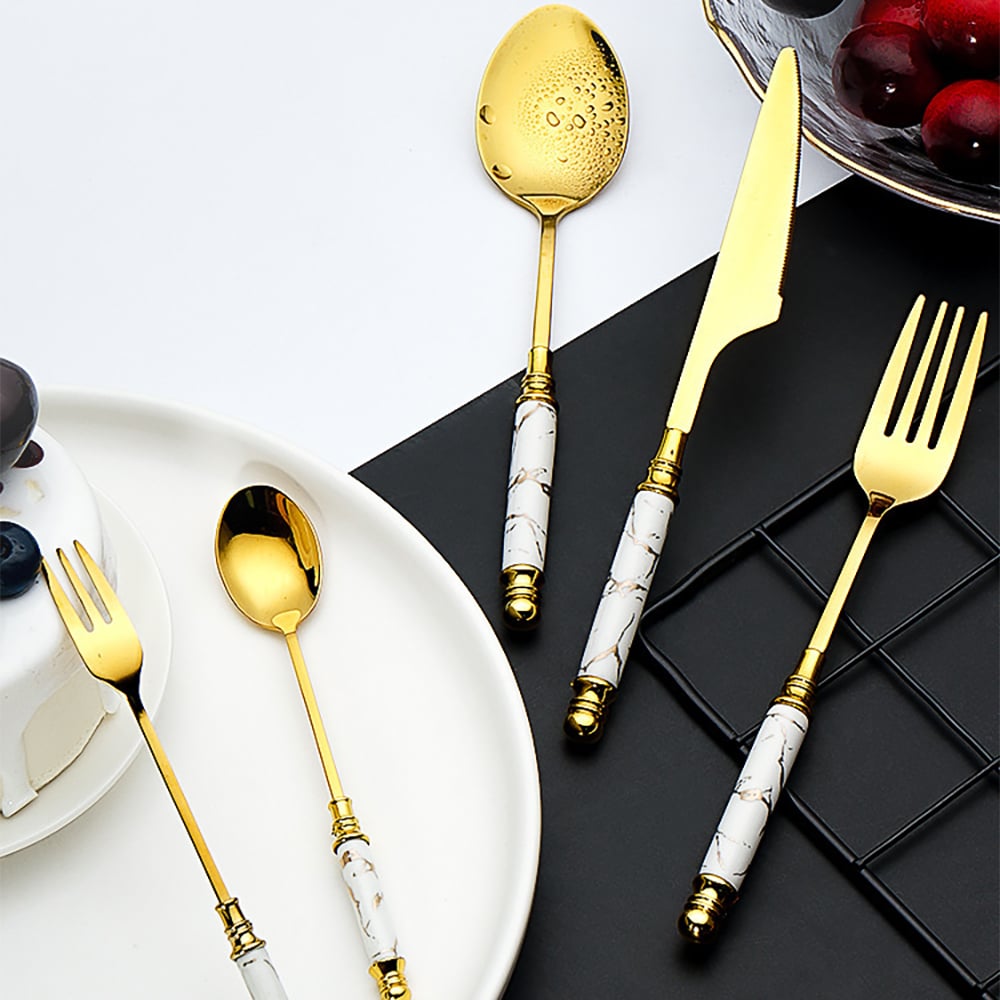 HMR - 60 Pieces Stainless Steel Flatware Set with Ceramic Coated Handle, Service for 12