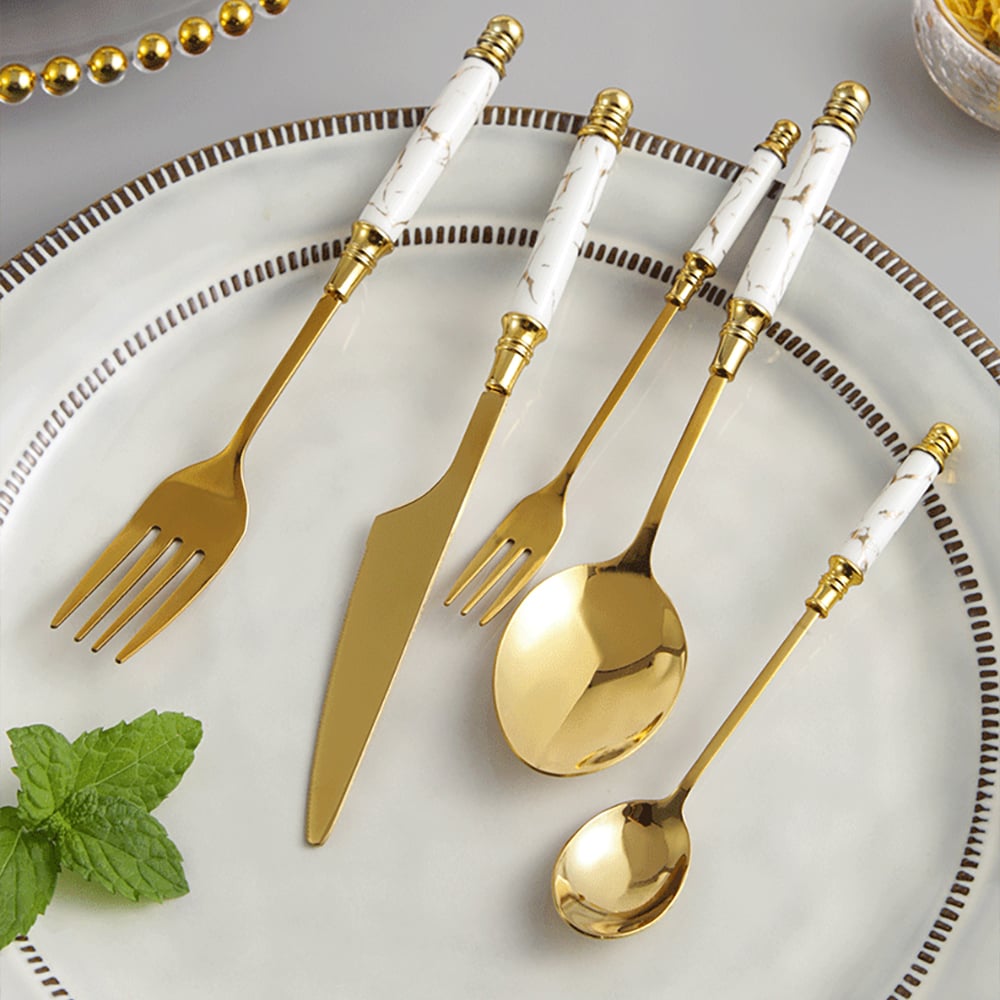 HMR - 60 Pieces Stainless Steel Flatware Set with Ceramic Coated Handle, Service for 12