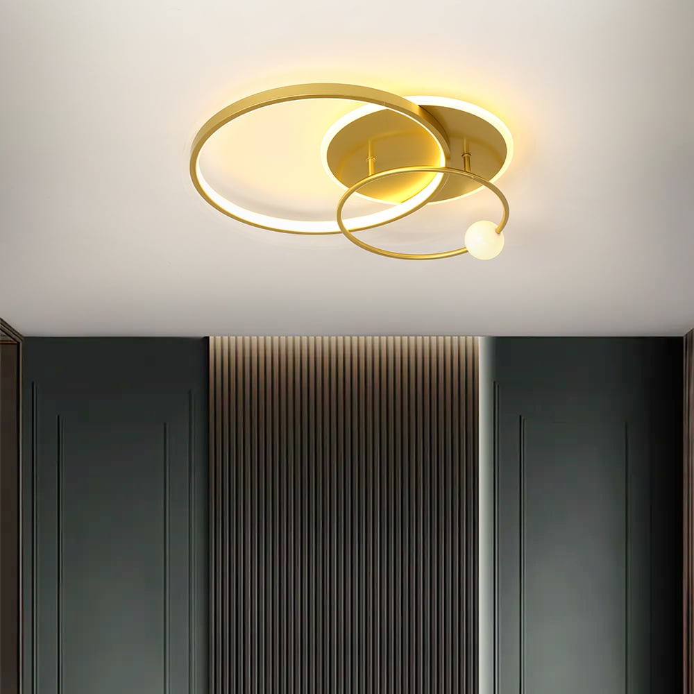 HMR - Gold LED Flush Mount Light Multi-Circle Ceiling Light with Globe