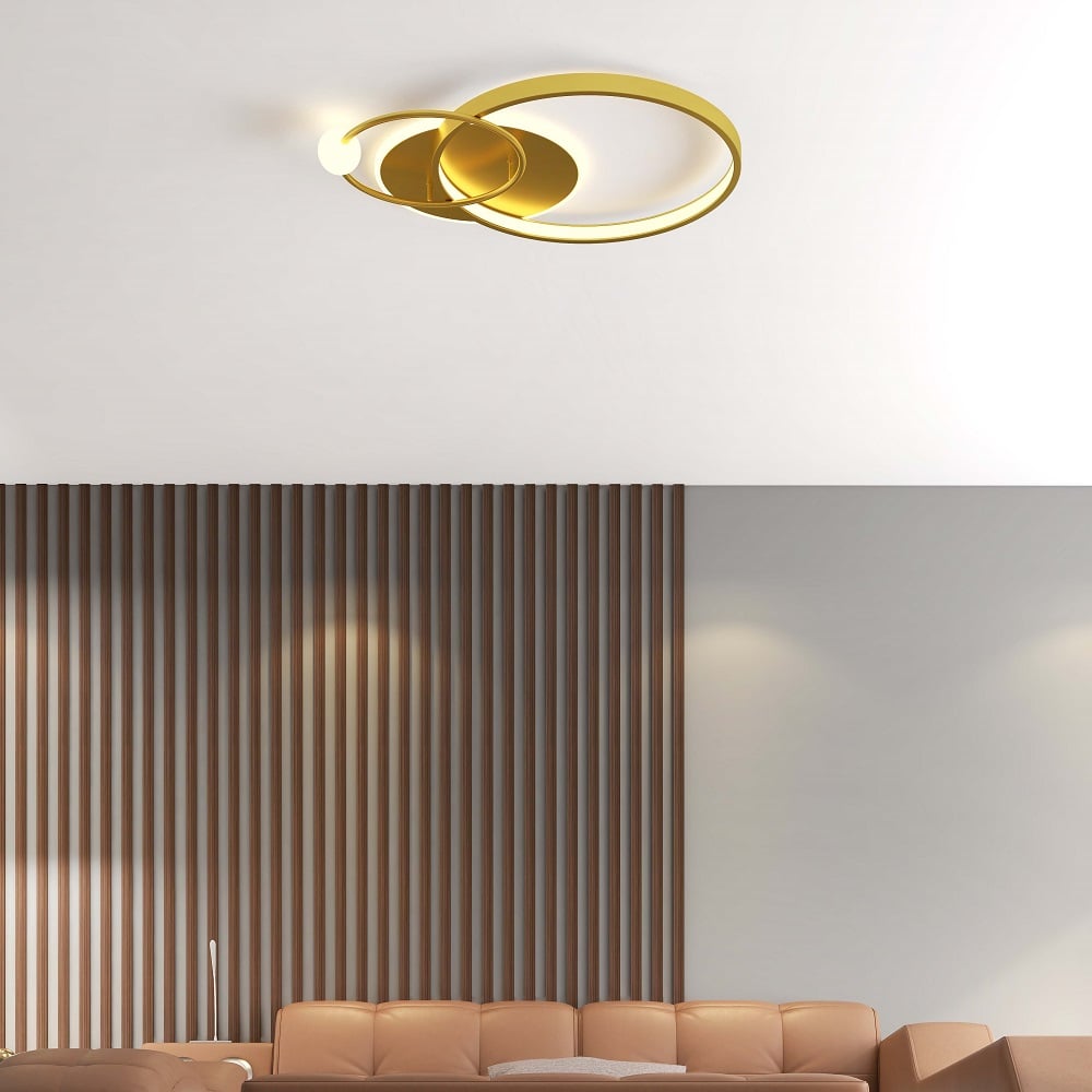 HMR - Gold LED Flush Mount Light Multi-Circle Ceiling Light with Globe
