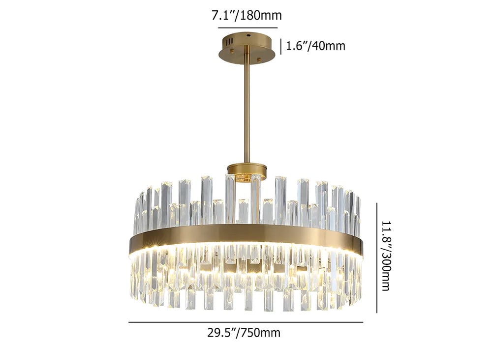 HMR - Bstack Modern Crystal Stripe Chandelier with Round Frame in Brass