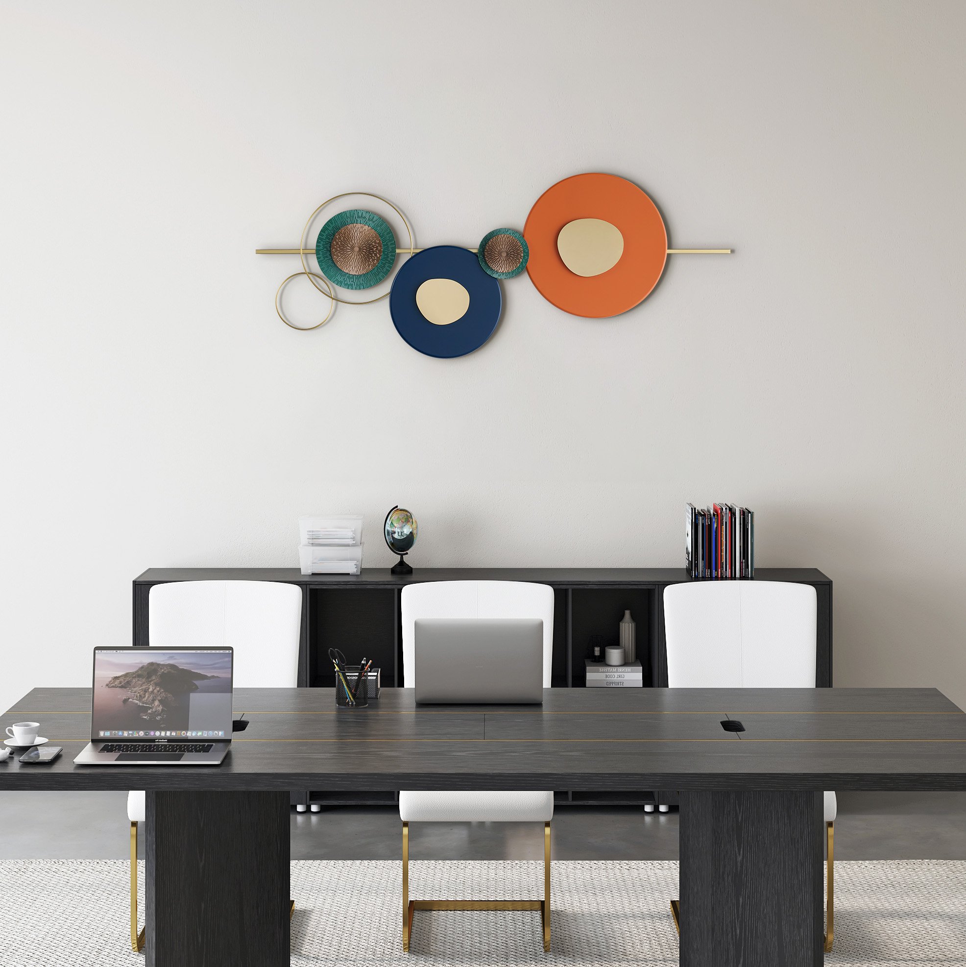 HMR Modern Metal Wall Decor Home Wall Art Orange & Gold & Blue Living Room - 59"