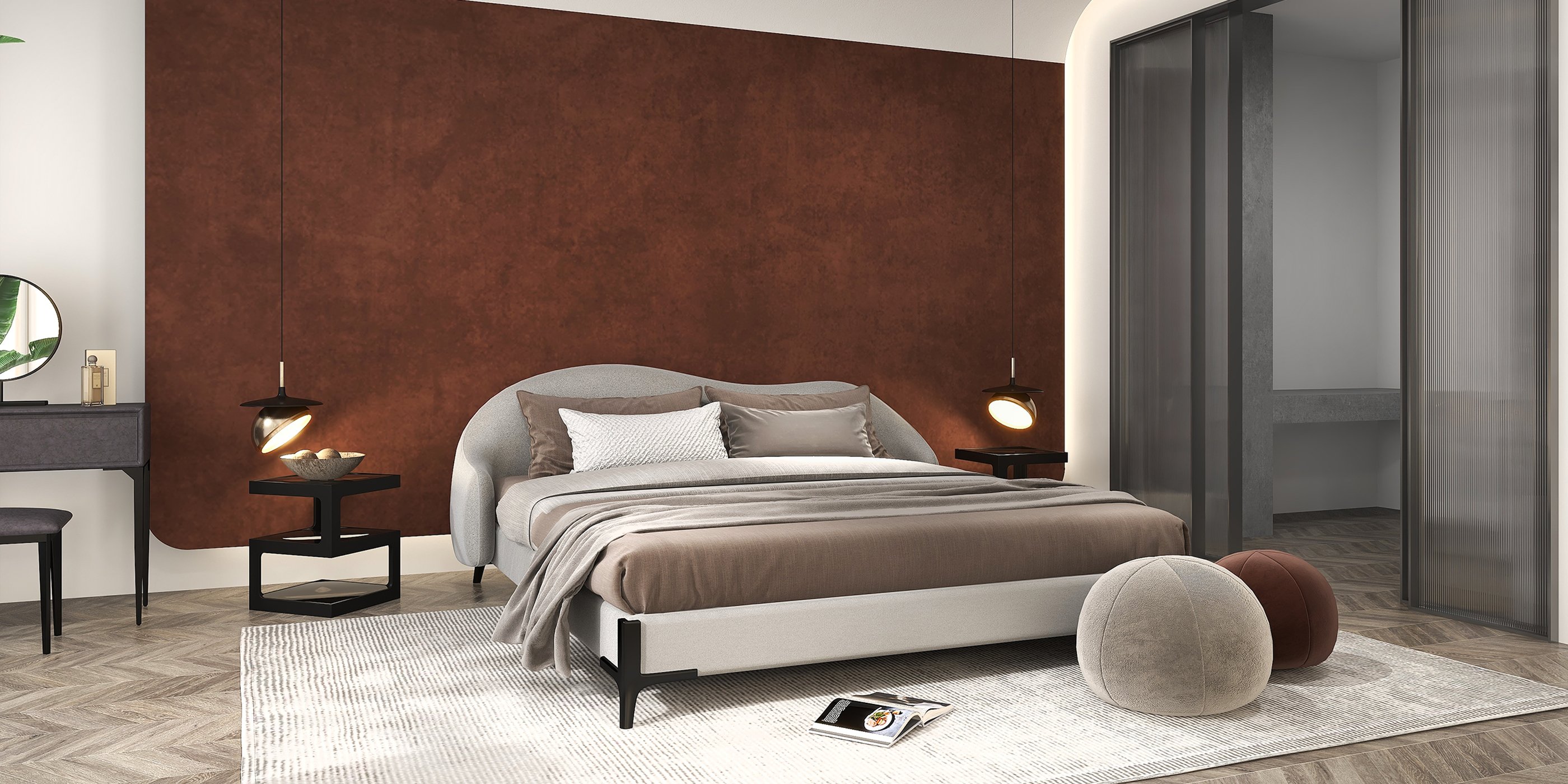 HMR - Queen Size Velvet Upholstered Bed Frame with Low Profile Wingback