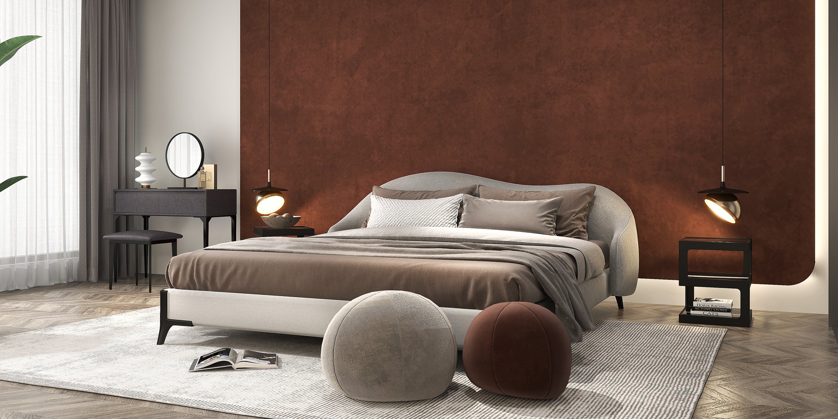 HMR - Queen Size Velvet Upholstered Bed Frame with Low Profile Wingback