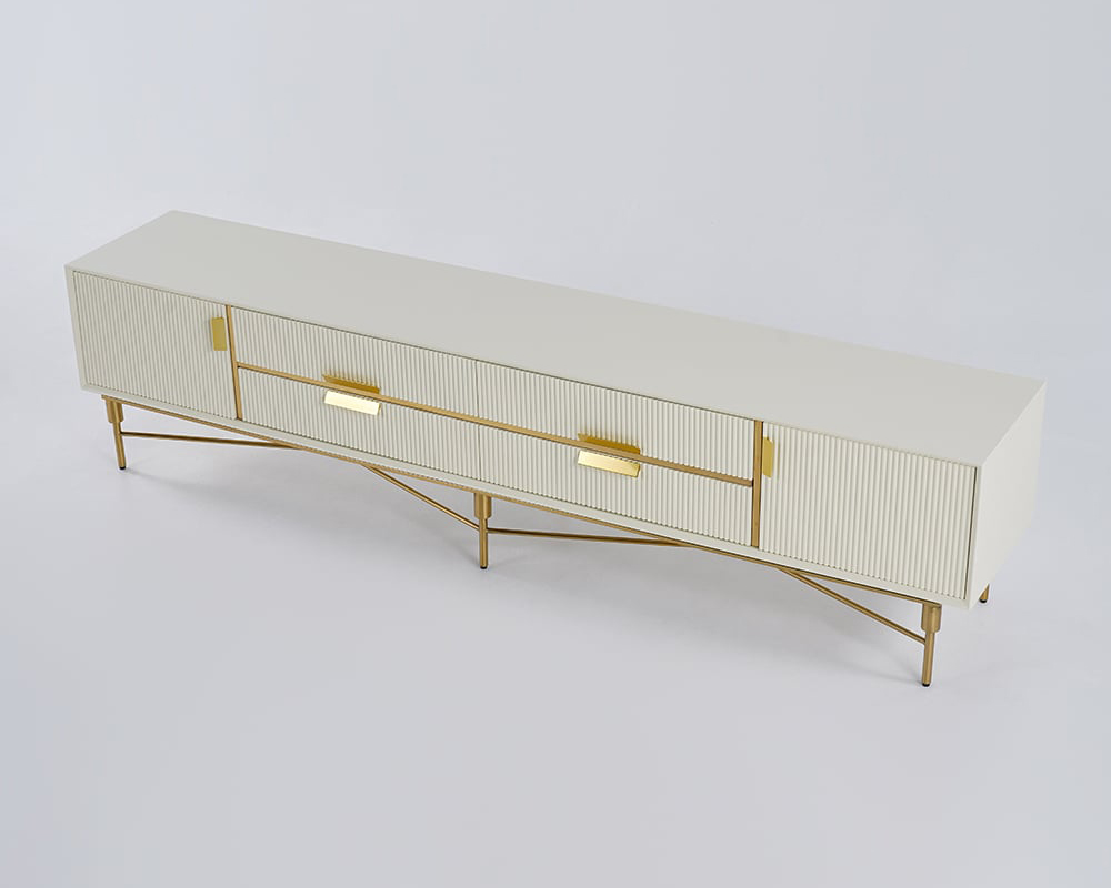 HMR Modern Rectangle TV Stand Media Console for 85" TVs with 4 Drawers & Doors MDF - Off-White, 86.6"