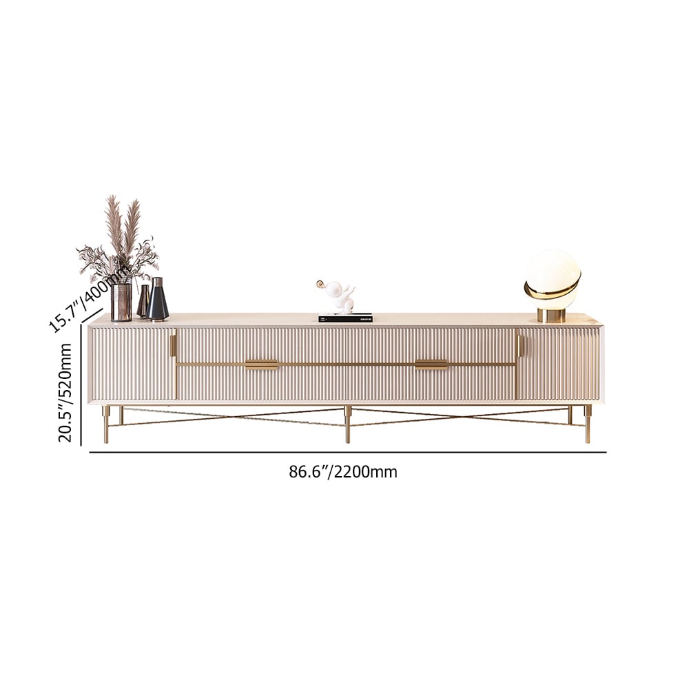HMR Modern Rectangle TV Stand Media Console for 85" TVs with 4 Drawers & Doors MDF - Off-White, 86.6"
