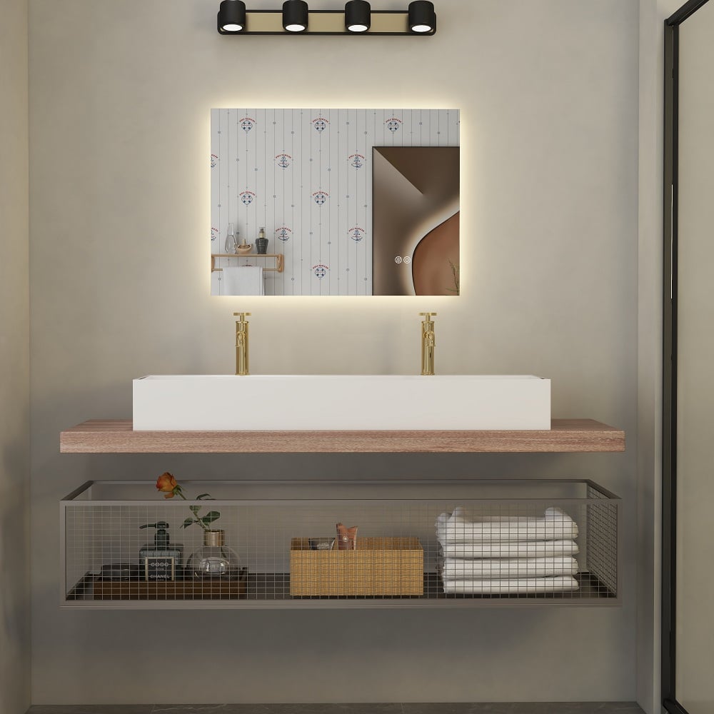 HMR - 32" x 24" Rectangular Wall Mounted LED Bathroom Vanity Mirror Anti-Fog Frameless Backlit