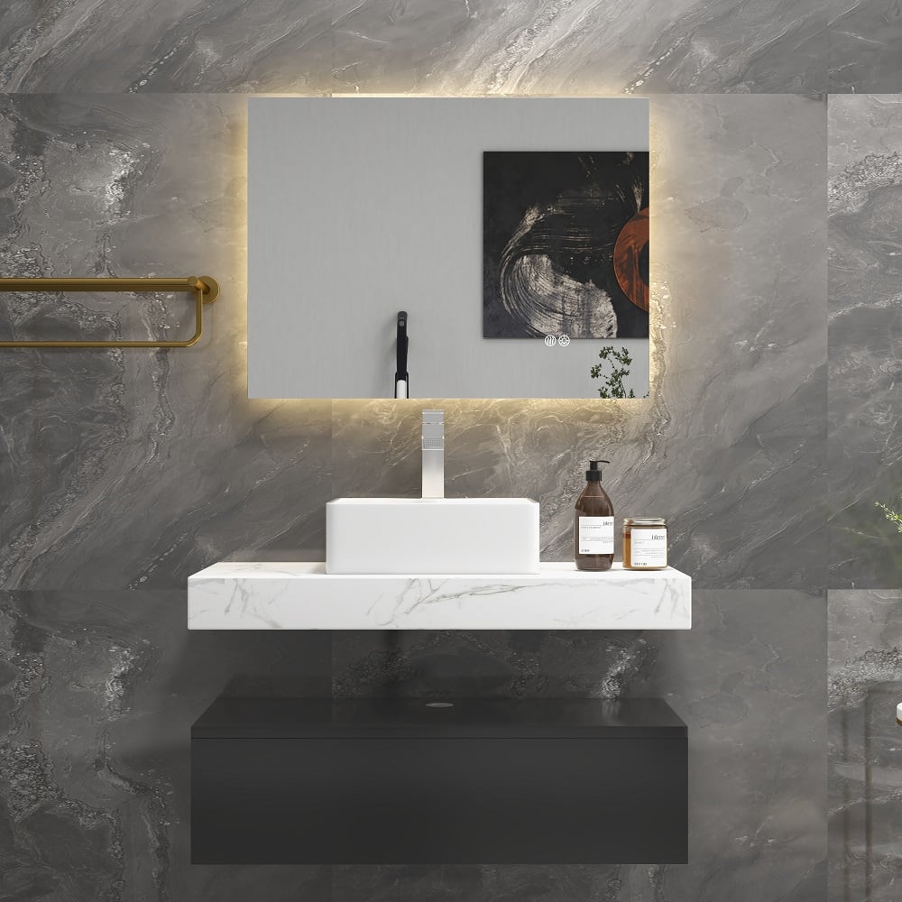 HMR - 32" x 24" Rectangular Wall Mounted LED Bathroom Vanity Mirror Anti-Fog Frameless Backlit