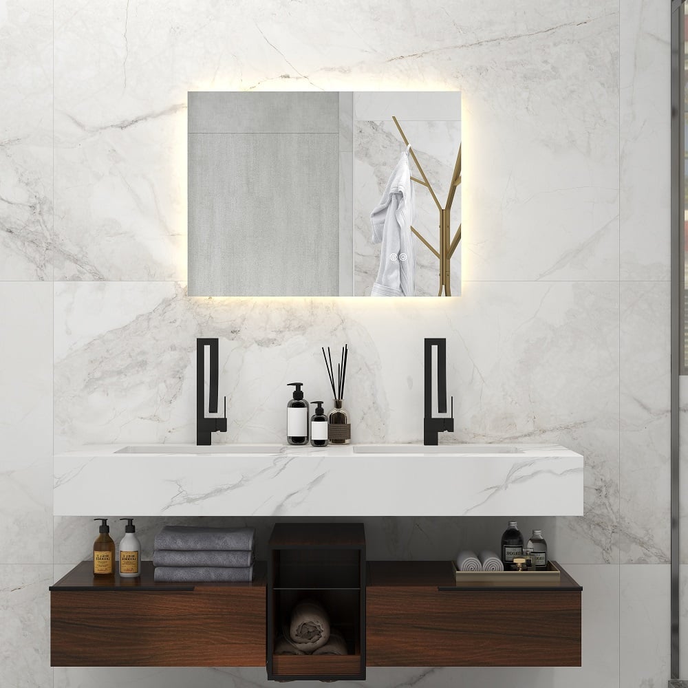 HMR - 32" x 24" Rectangular Wall Mounted LED Bathroom Vanity Mirror Anti-Fog Frameless Backlit