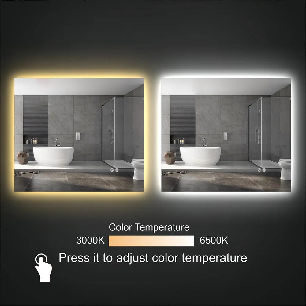 HMR - 32" x 24" Rectangular Wall Mounted LED Bathroom Vanity Mirror Anti-Fog Frameless Backlit