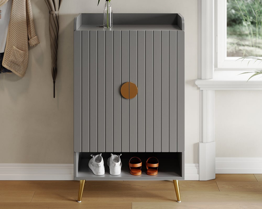 HMR Yellar Nordic Entryway Shoe Cabinet with Doors & Open Shelves - Gray, 23.6" (5 Shelves)