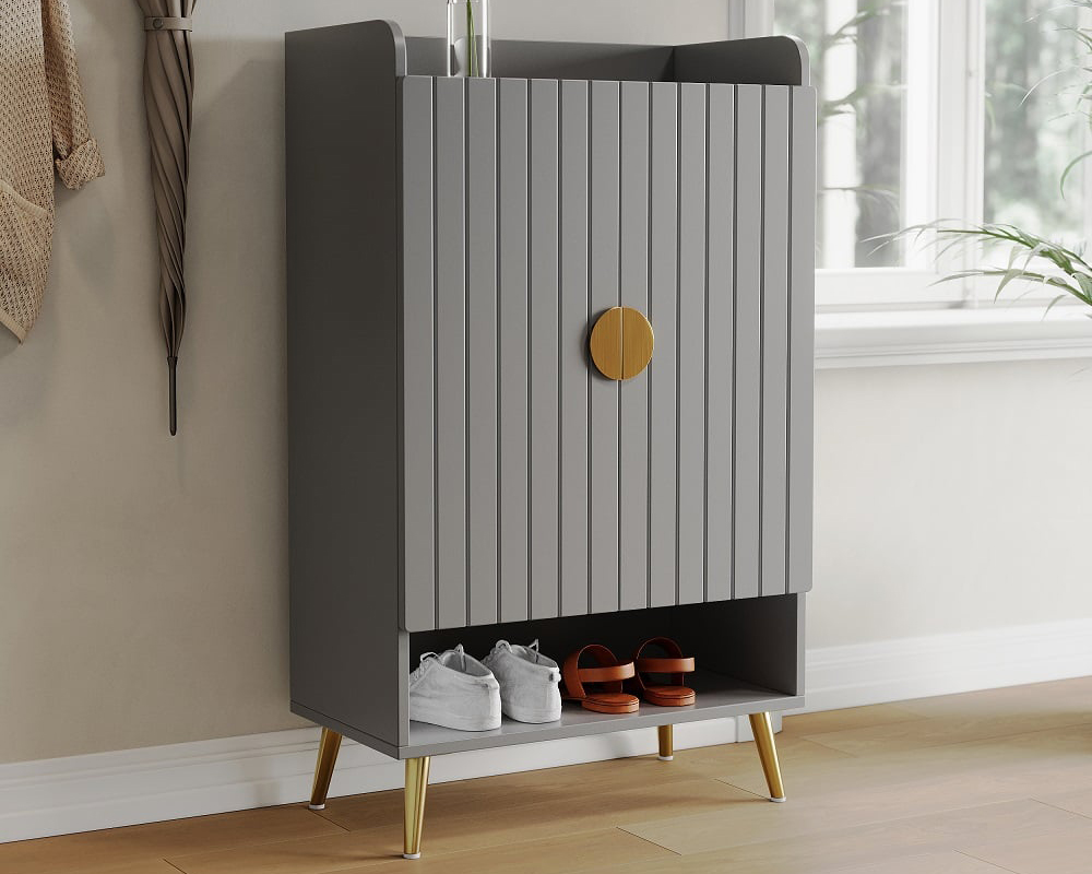 HMR Yellar Nordic Entryway Shoe Cabinet with Doors & Open Shelves - Gray, 23.6" (5 Shelves)